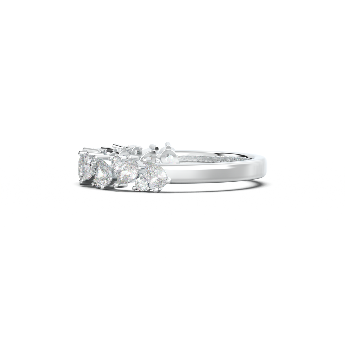 Alternating Pear & Round Half-Eternity Wedding Band