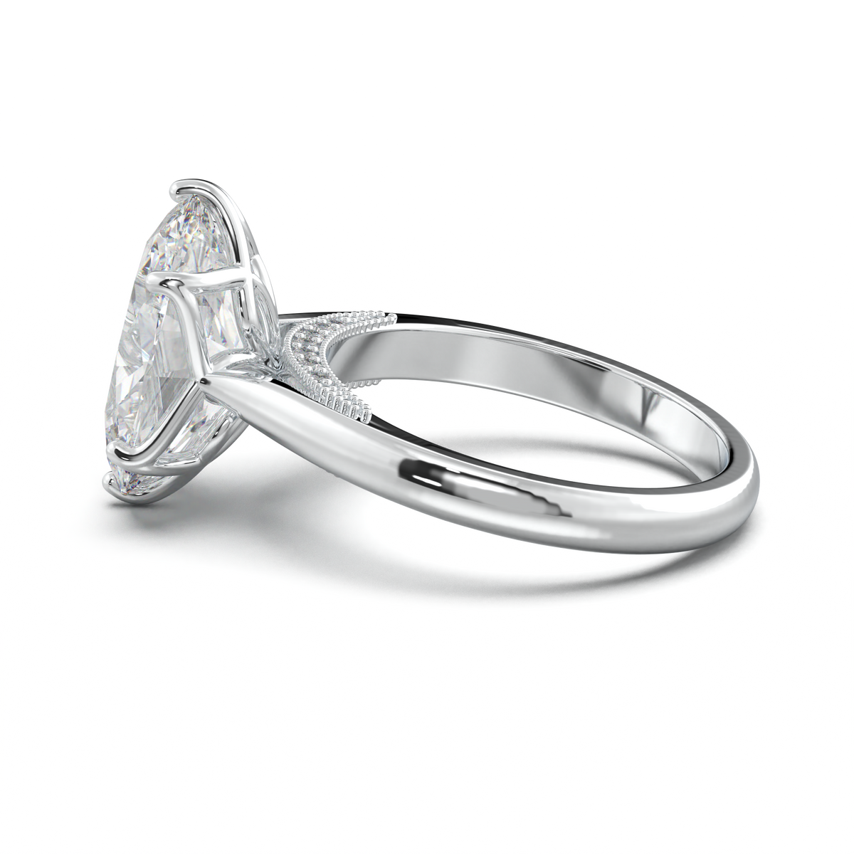 Oval Tulip Setting Hidden bridge Halo Engagement Ring