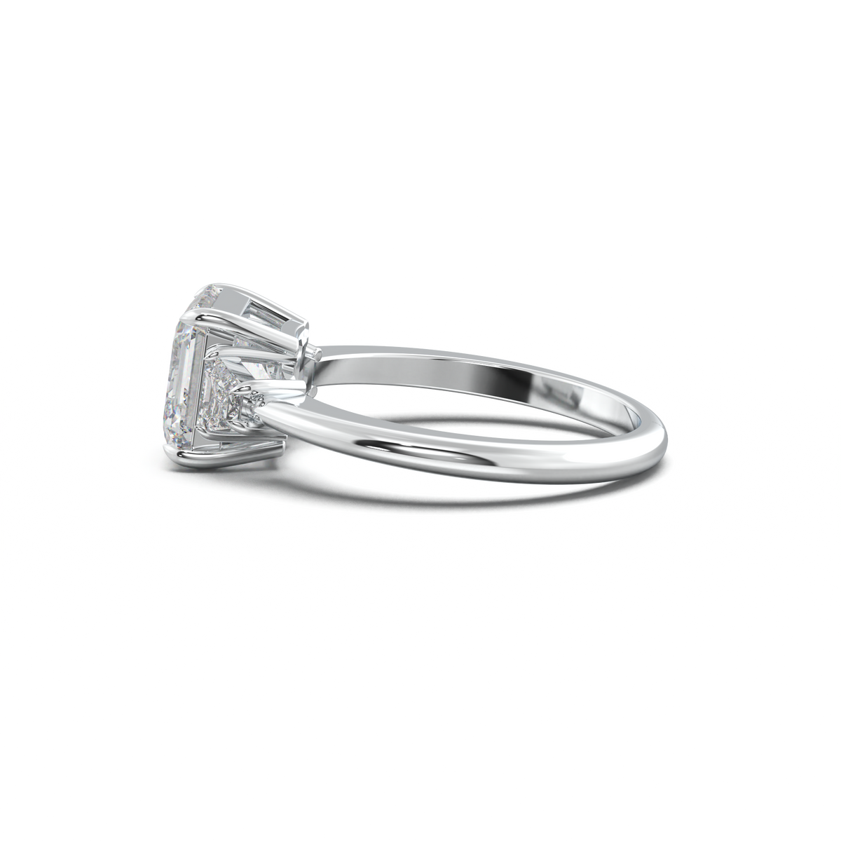 Asscher Baguette Three-Stone Engagement Ring