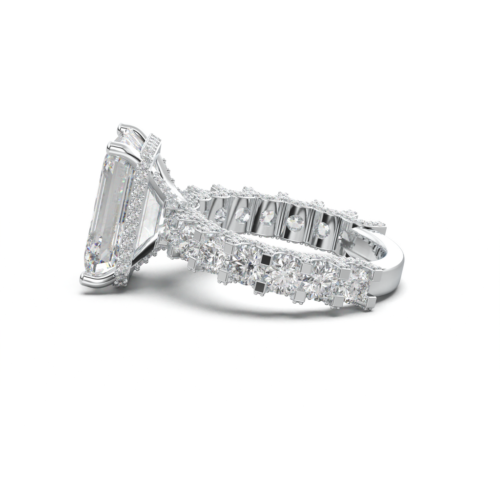 Emerald Diamond Band Engagement Ring
