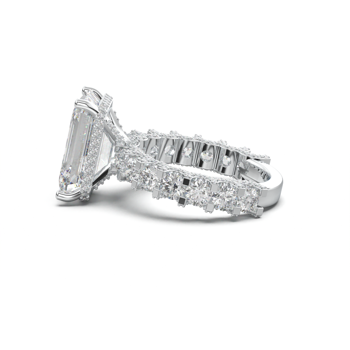 Emerald Diamond Band Engagement Ring