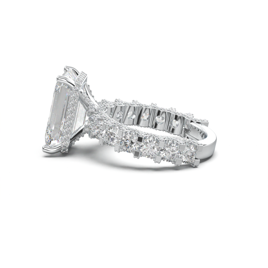 Emerald Diamond Band Engagement Ring