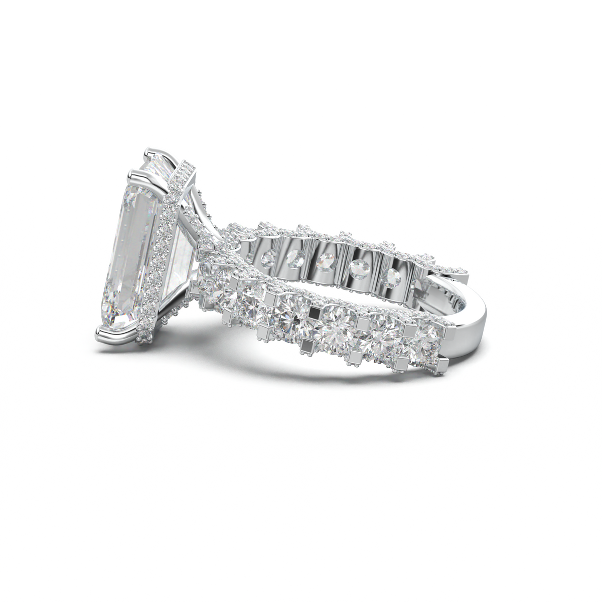 Emerald Diamond Band Engagement Ring