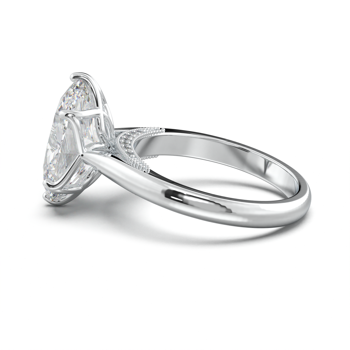 Oval Tulip Setting Hidden bridge Halo Engagement Ring