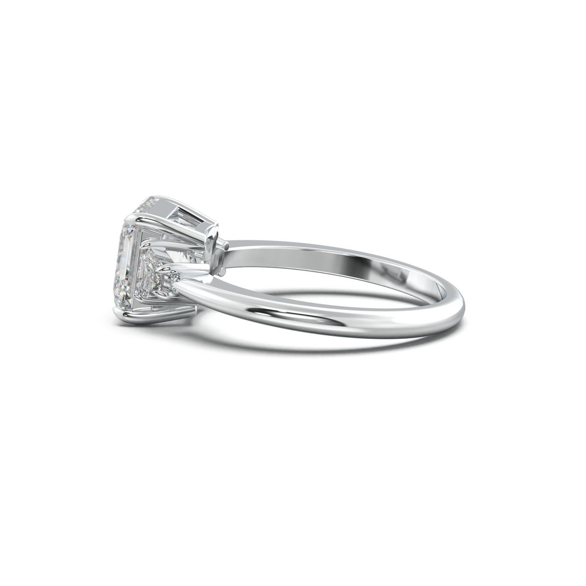 Asscher Baguette Three-Stone Engagement Ring