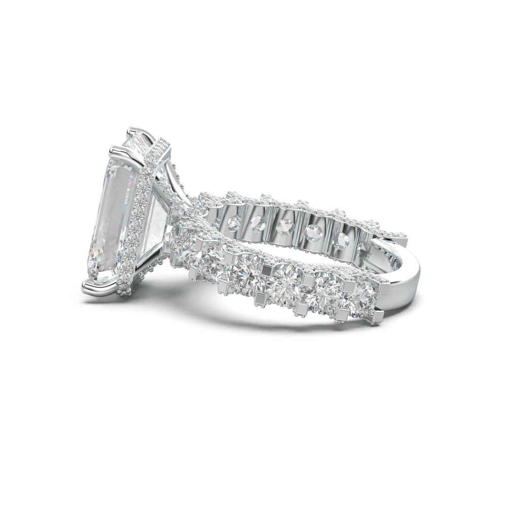 Emerald Diamond Band Engagement Ring
