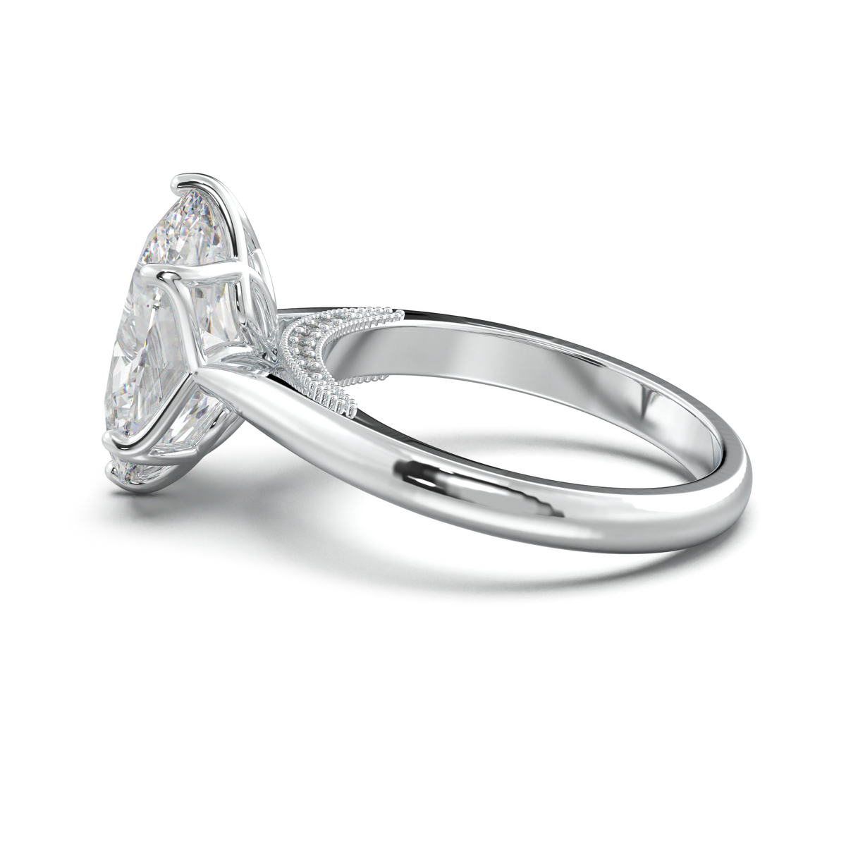 Oval Tulip Setting Hidden bridge Halo Engagement Ring
