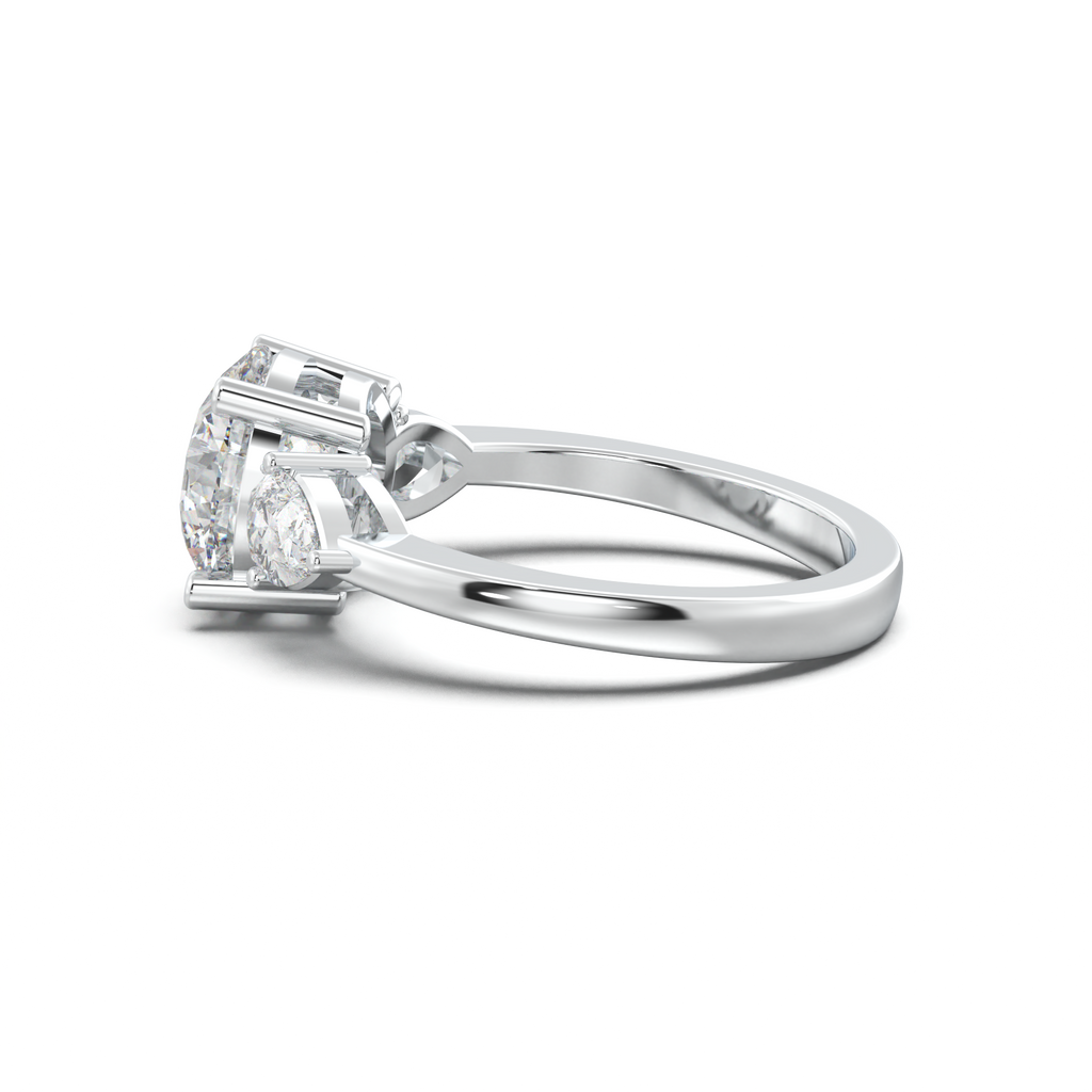 Round Pear Three-Stone Engagement Ring
