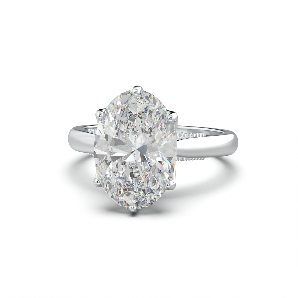 Oval Tulip Setting Hidden bridge Halo Engagement Ring