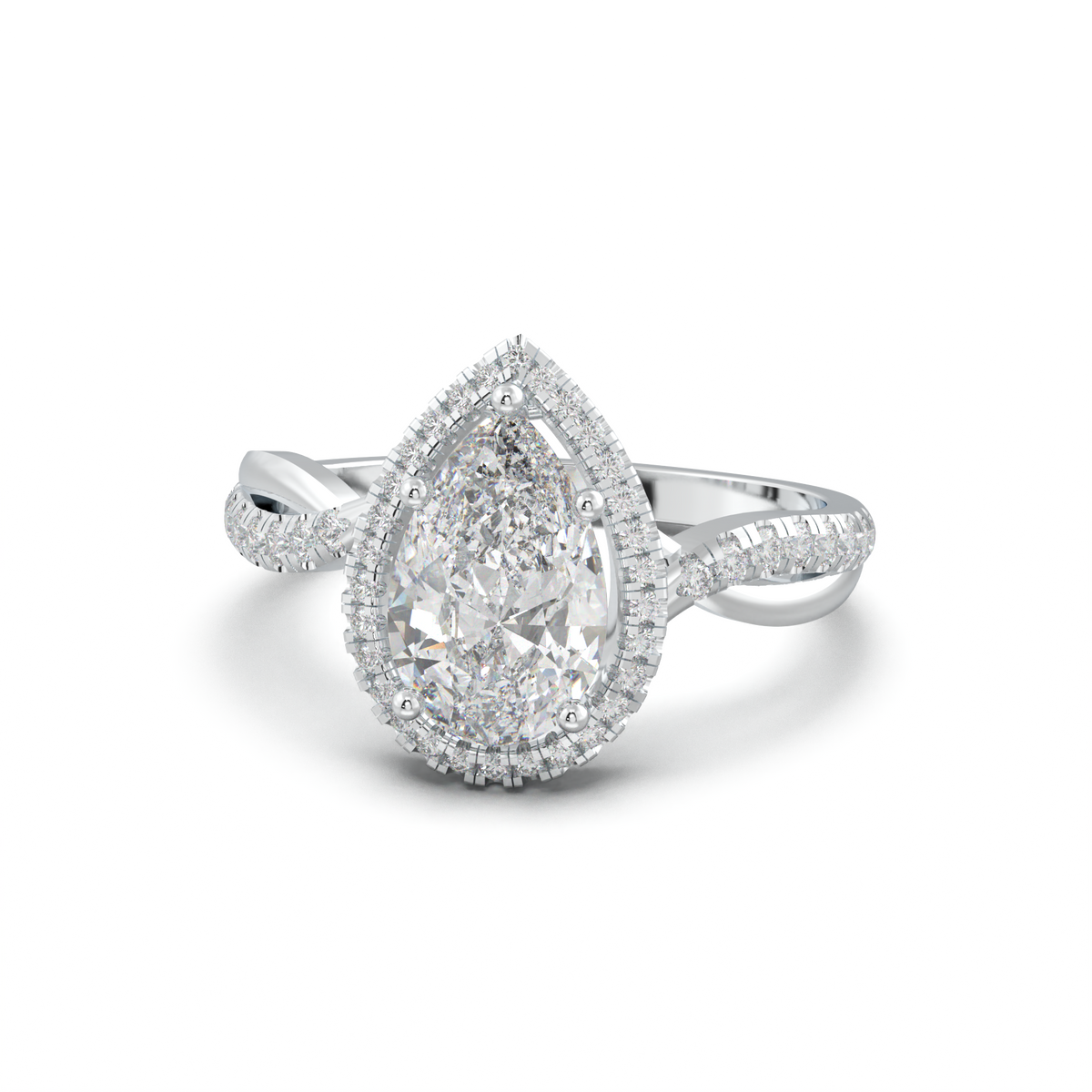 Pear Halo Twisted Pavé Engagement Ring