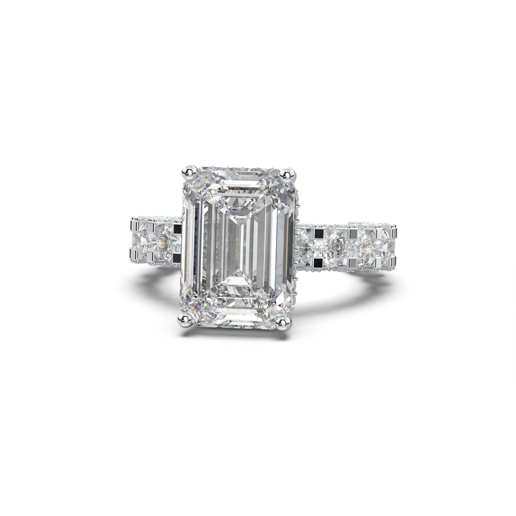 Emerald Diamond Band Engagement Ring