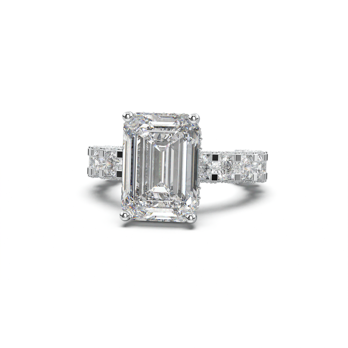 Emerald Diamond Band Engagement Ring