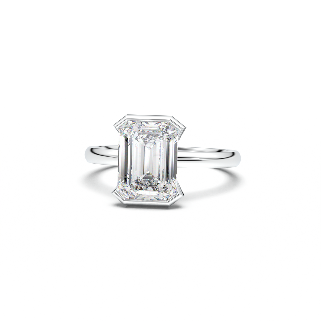 Emerald Cut Half-Bezel Engagement Ring
