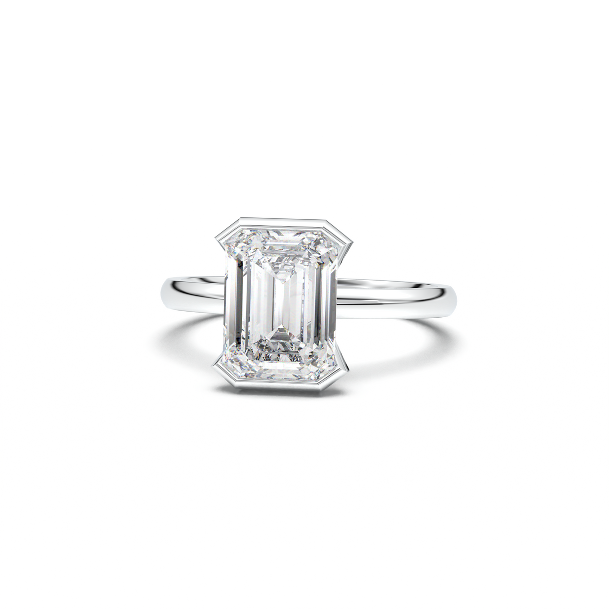 Emerald Cut Half-Bezel Engagement Ring
