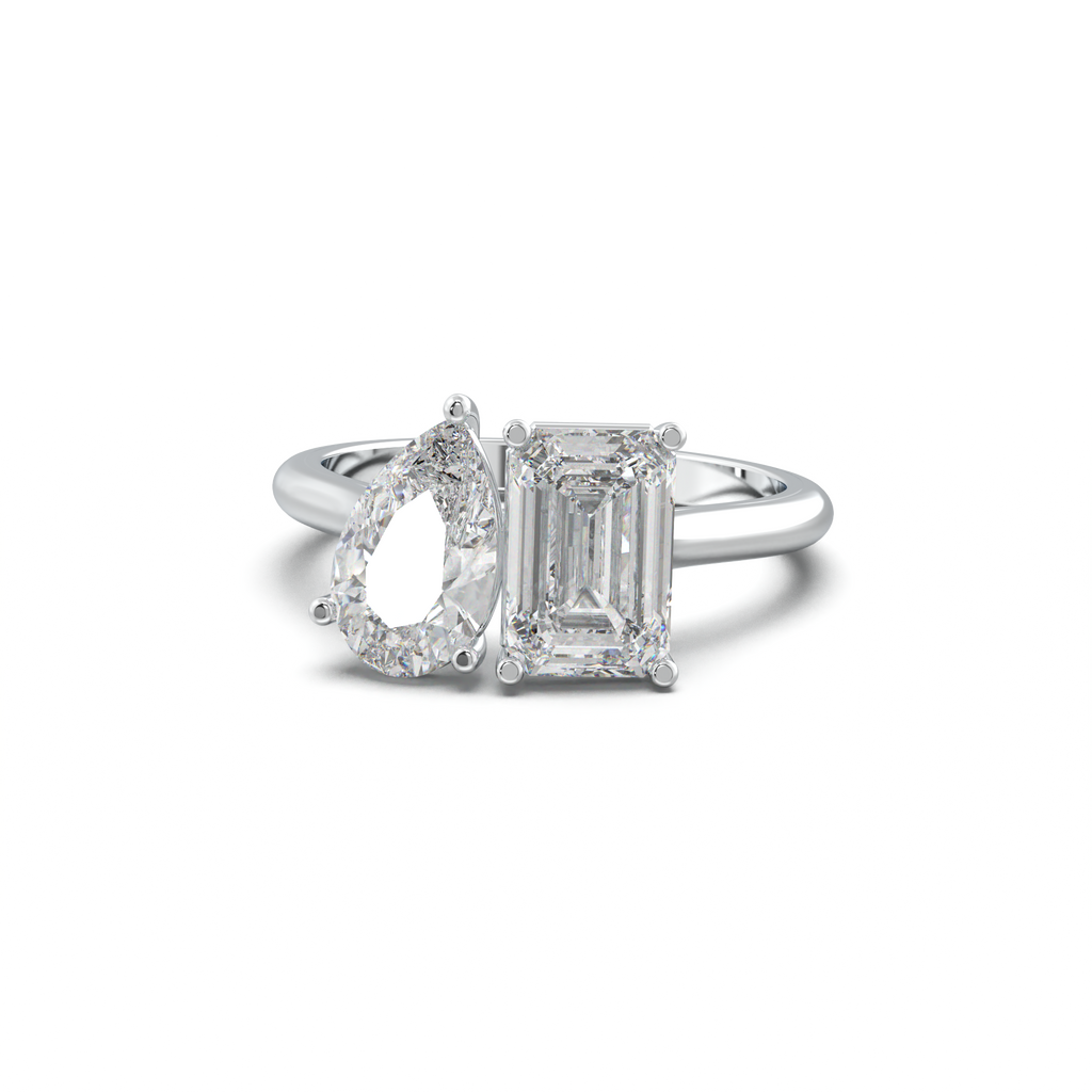 Pear & Emerald Toi et Moi Engagement Ring