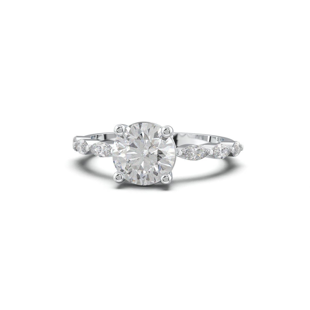 Round Marquise Side-Stone Engagement Ring