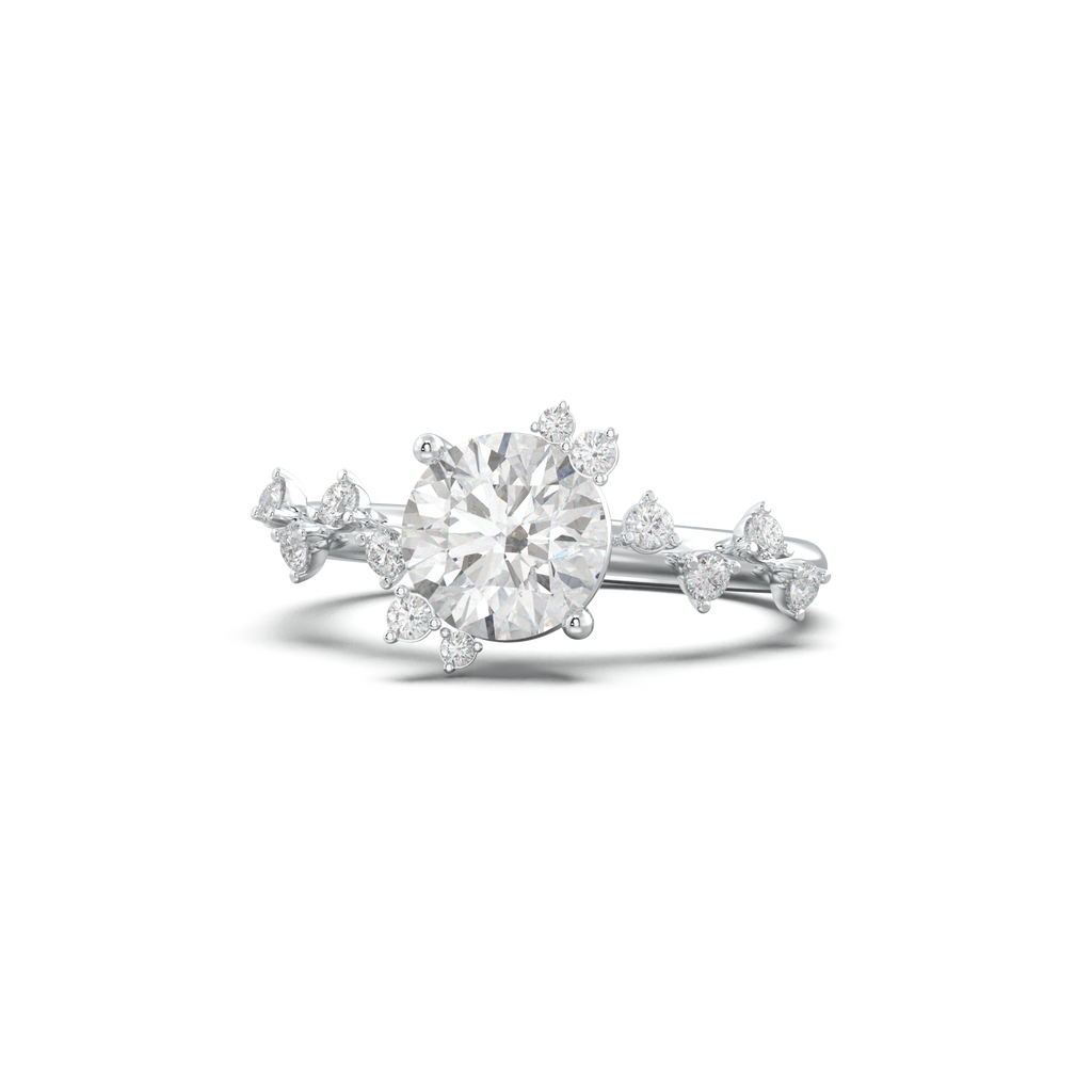Round Botanical Accent Engagement Ring