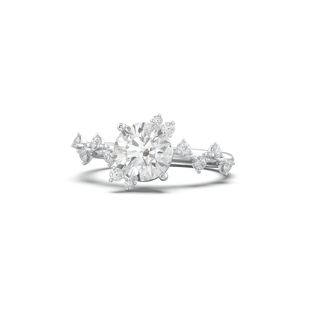 Round Botanical Accent Engagement Ring