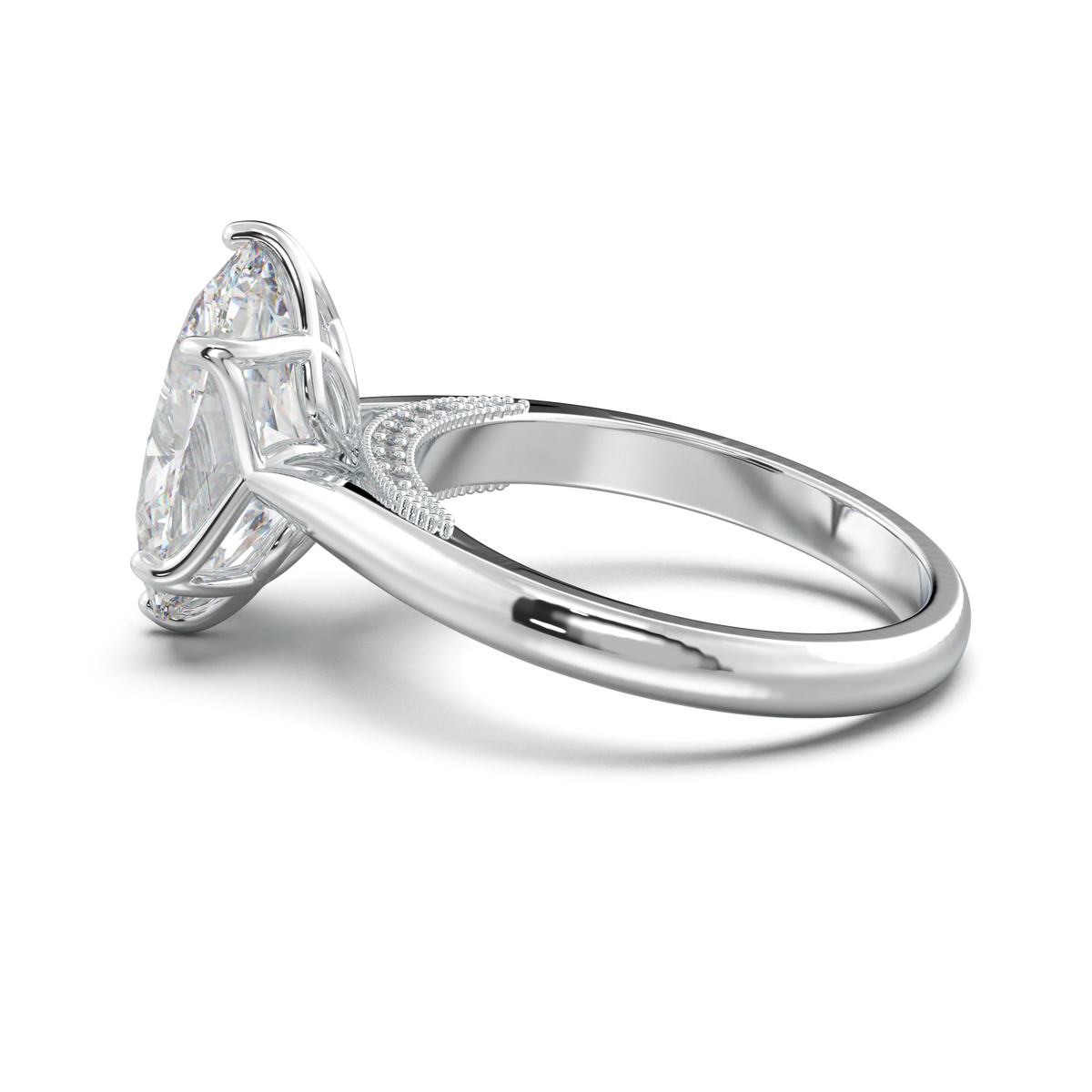 Oval Tulip Setting Hidden bridge Halo Engagement Ring
