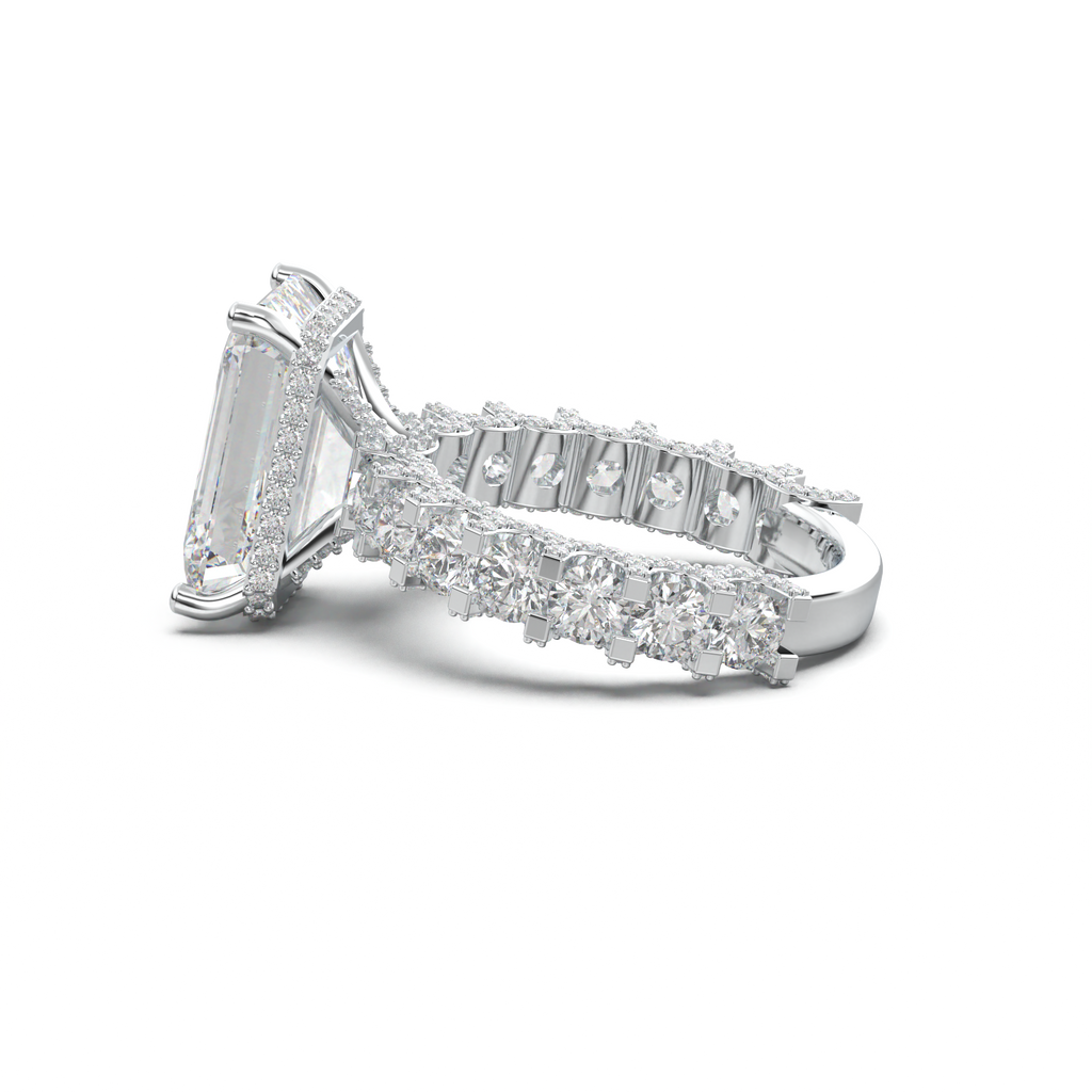 Emerald Diamond Band Engagement Ring