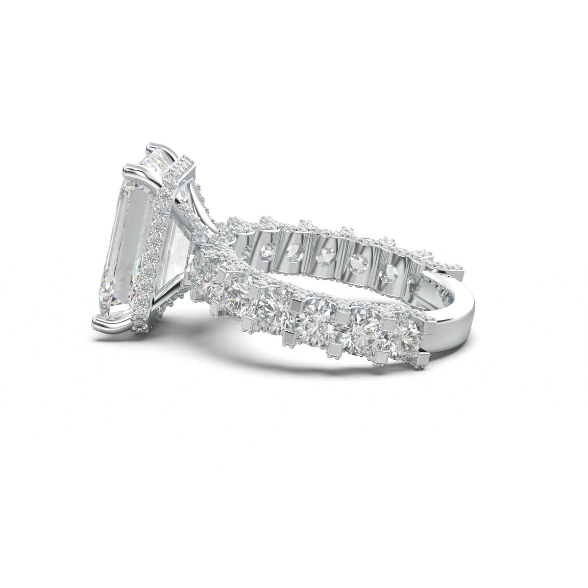 Emerald Diamond Band Engagement Ring