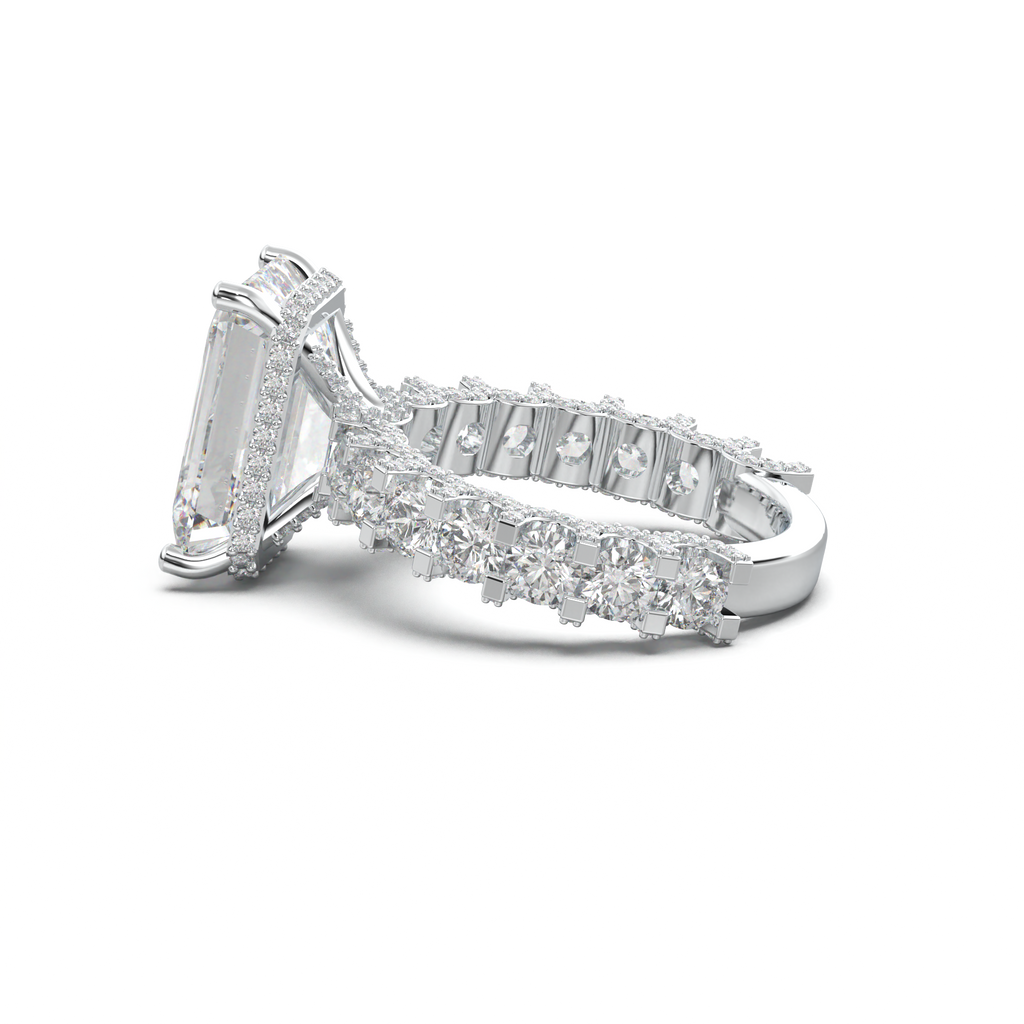 Emerald Diamond Band Engagement Ring