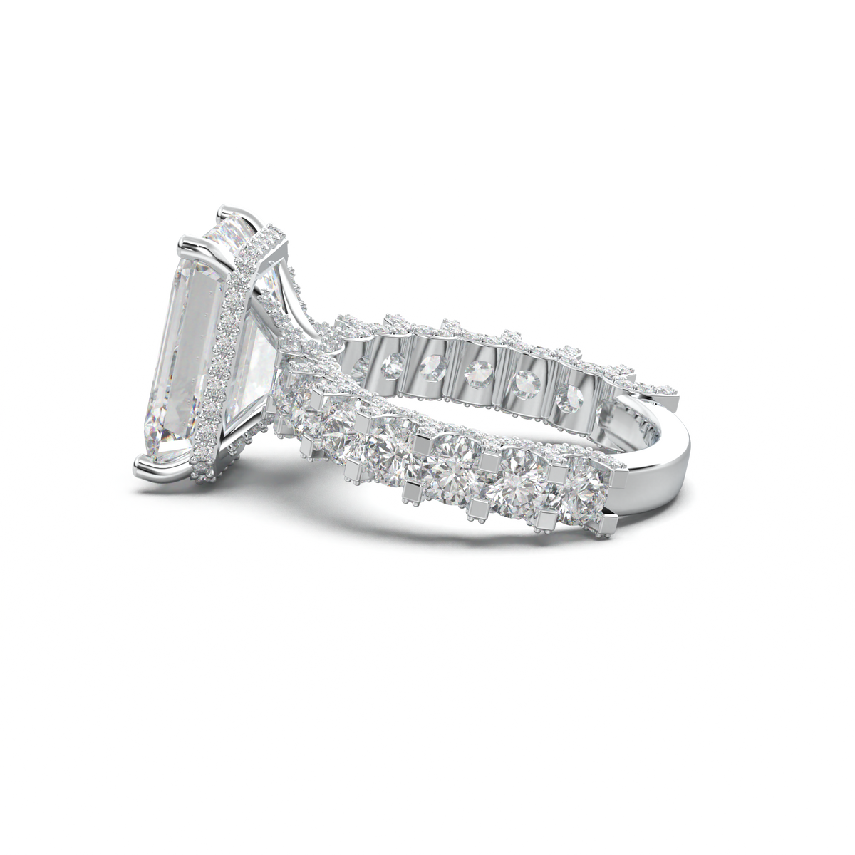 Emerald Diamond Band Engagement Ring