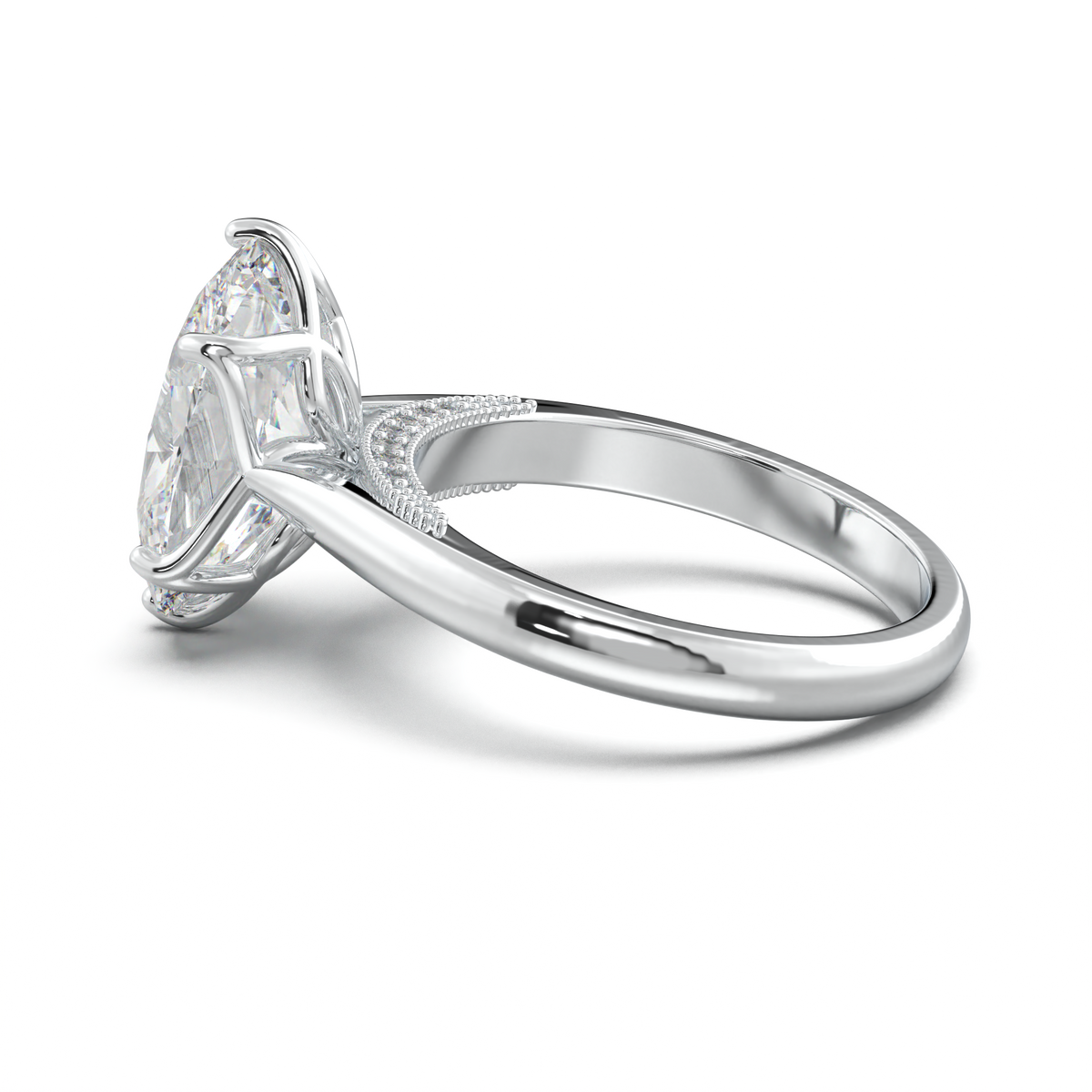 Oval Tulip Setting Hidden bridge Halo Engagement Ring