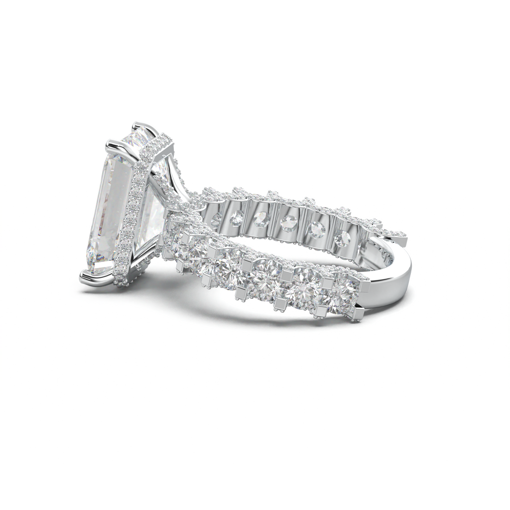 Emerald Diamond Band Engagement Ring