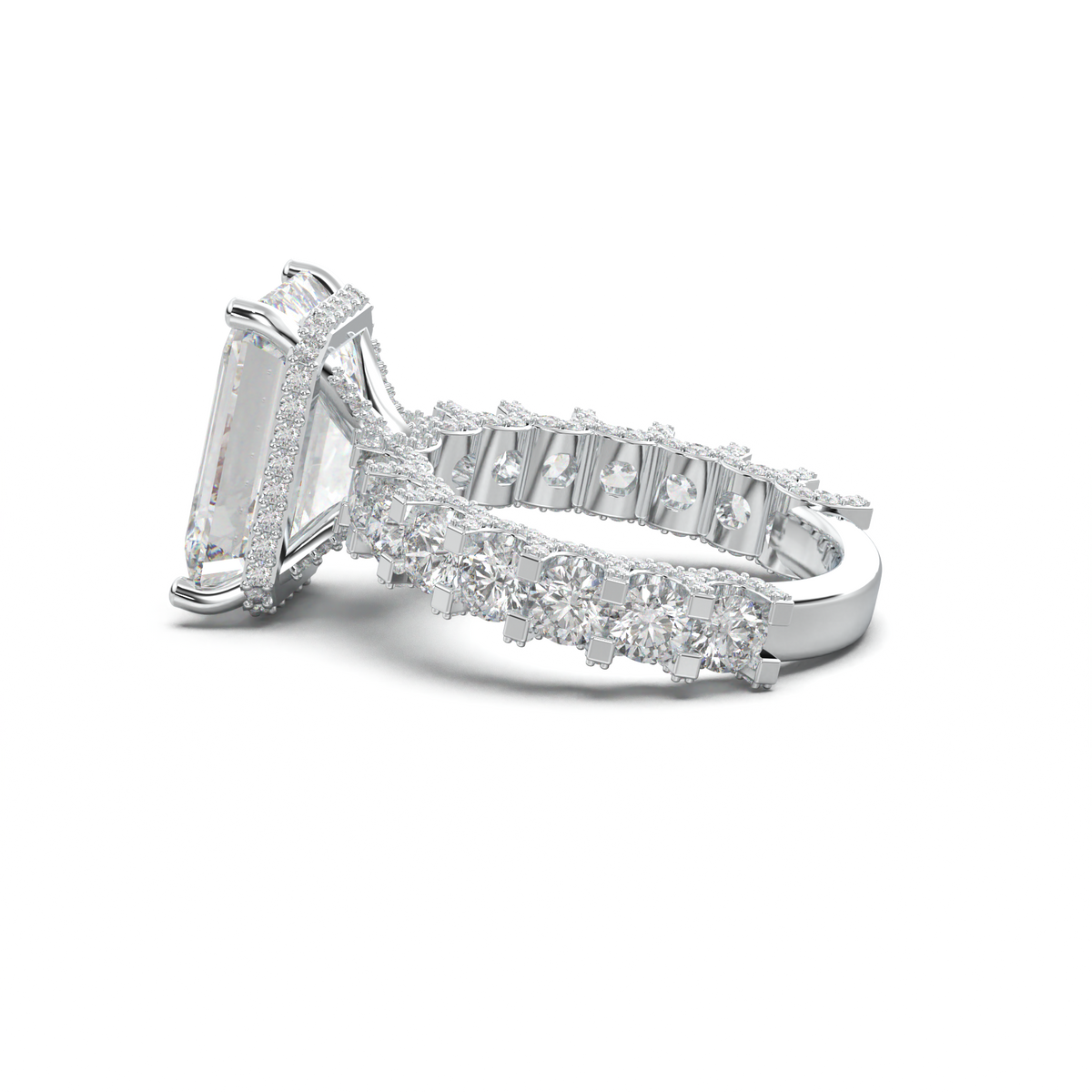 Emerald Diamond Band Engagement Ring