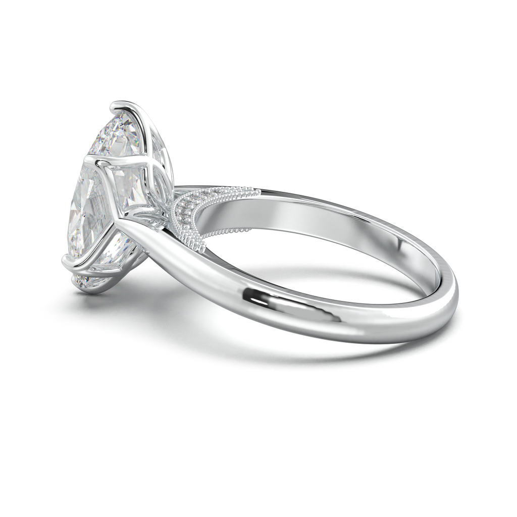 Oval Tulip Setting Hidden bridge Halo Engagement Ring