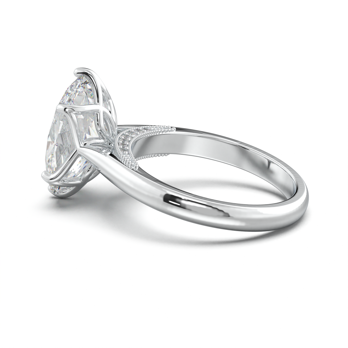 Oval Tulip Setting Hidden bridge Halo Engagement Ring