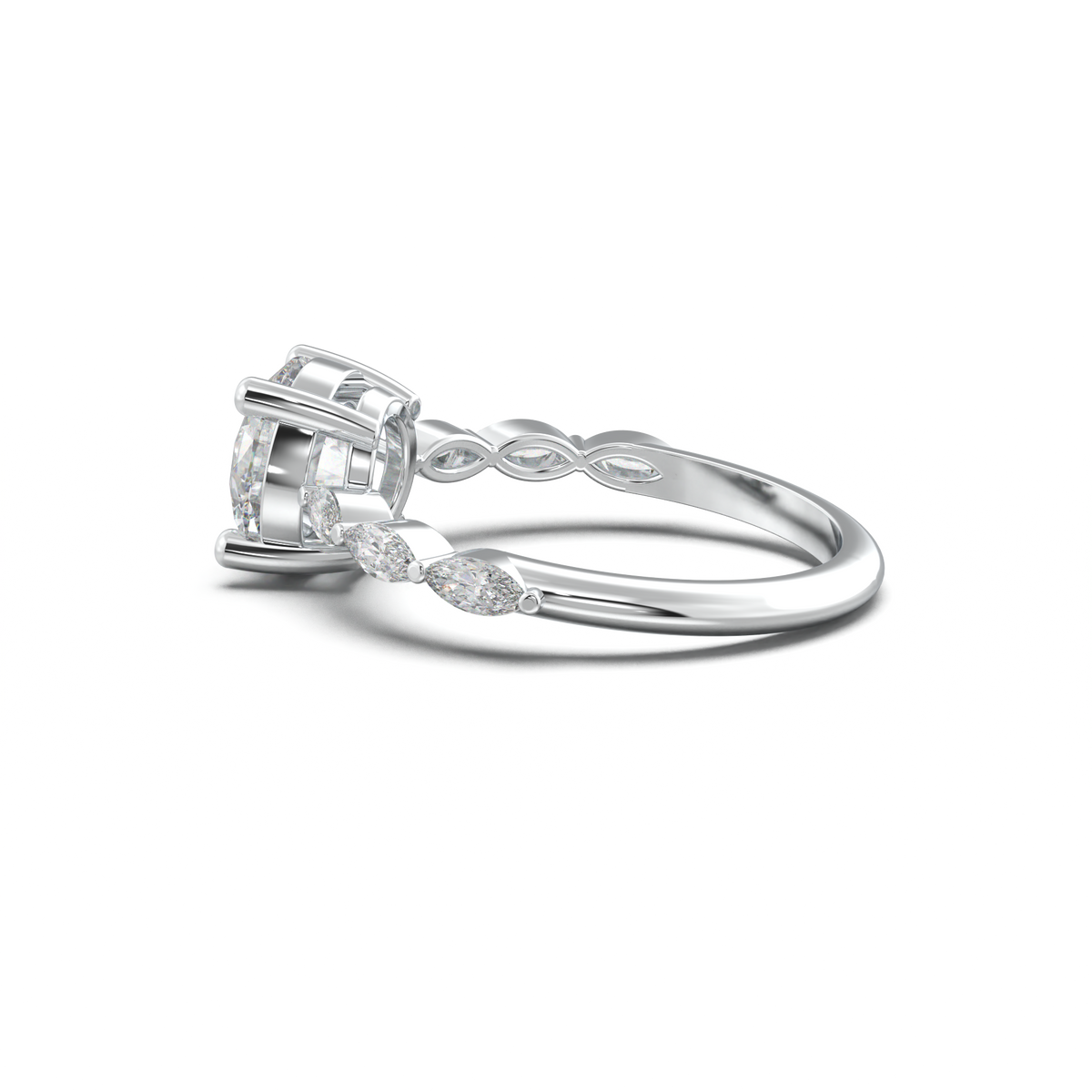 Round Marquise Side-Stone Engagement Ring