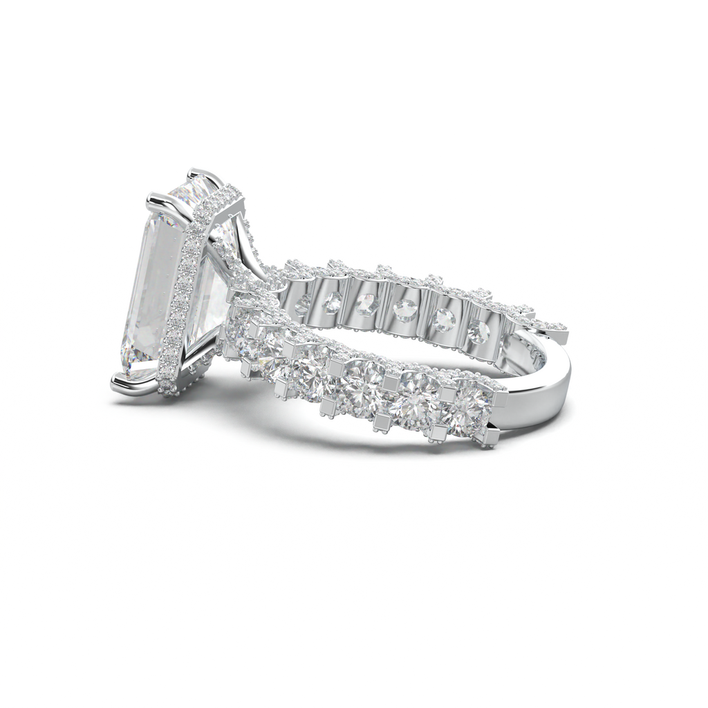 Emerald Diamond Band Engagement Ring