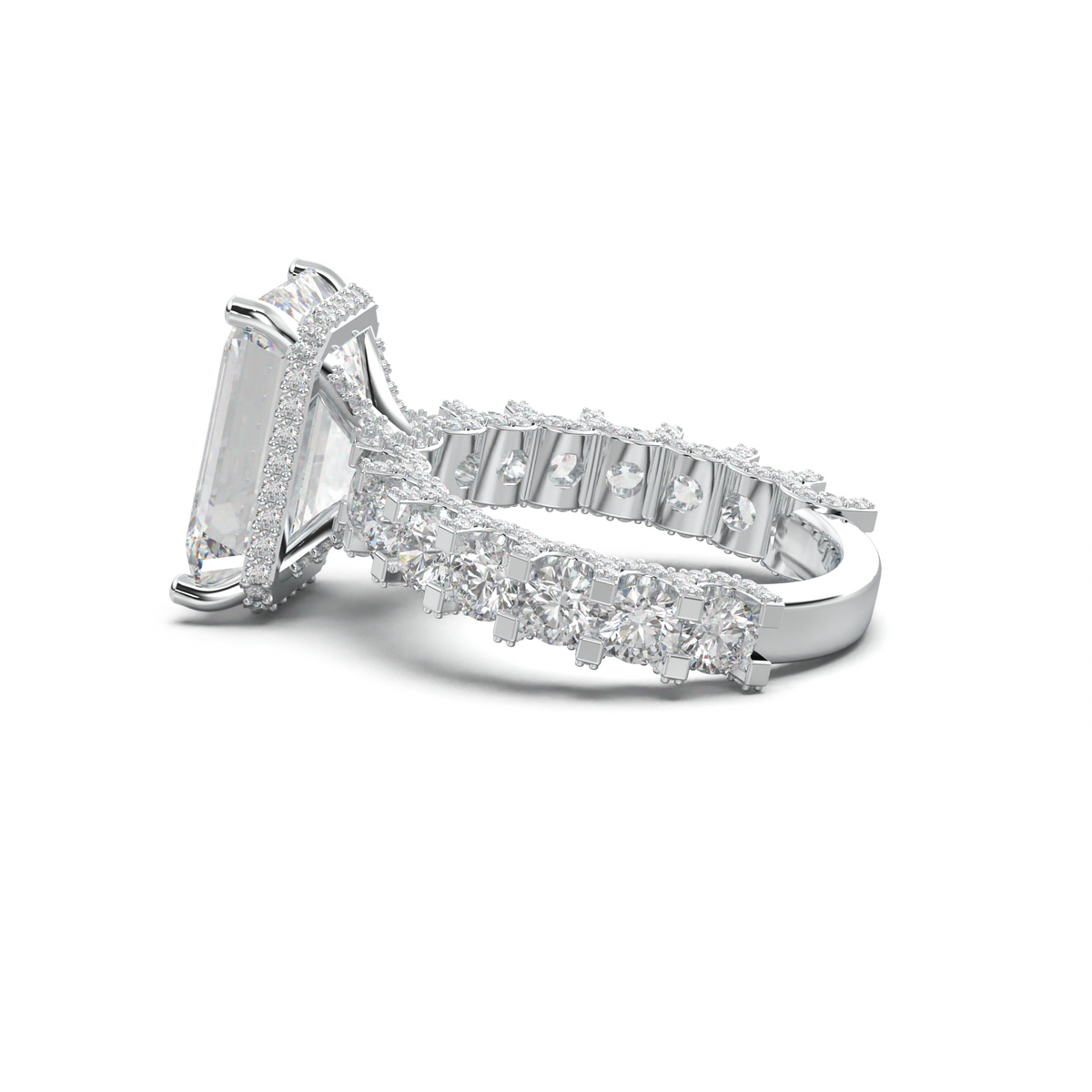 Emerald Diamond Band Engagement Ring