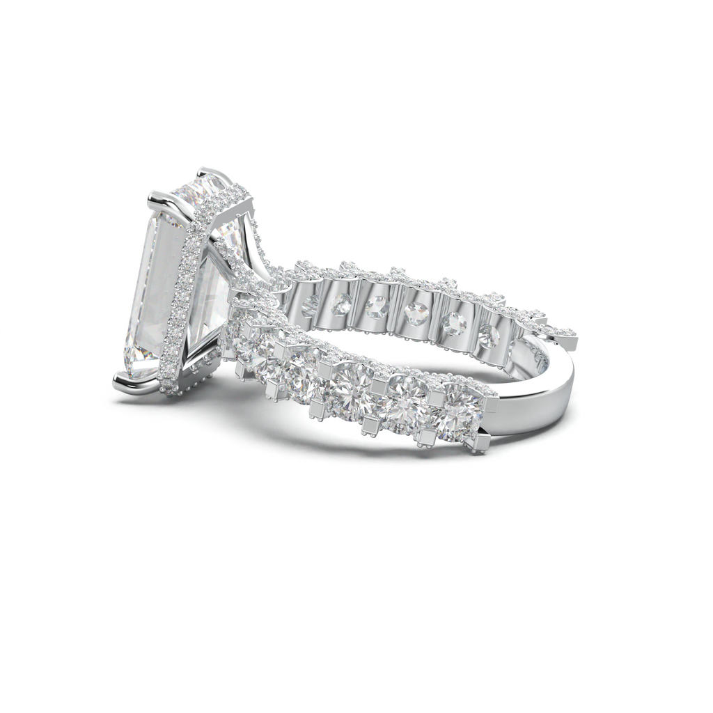Emerald Diamond Band Engagement Ring