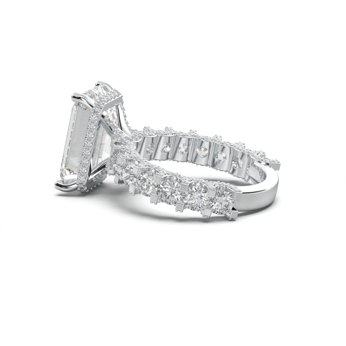 Emerald Diamond Band Engagement Ring