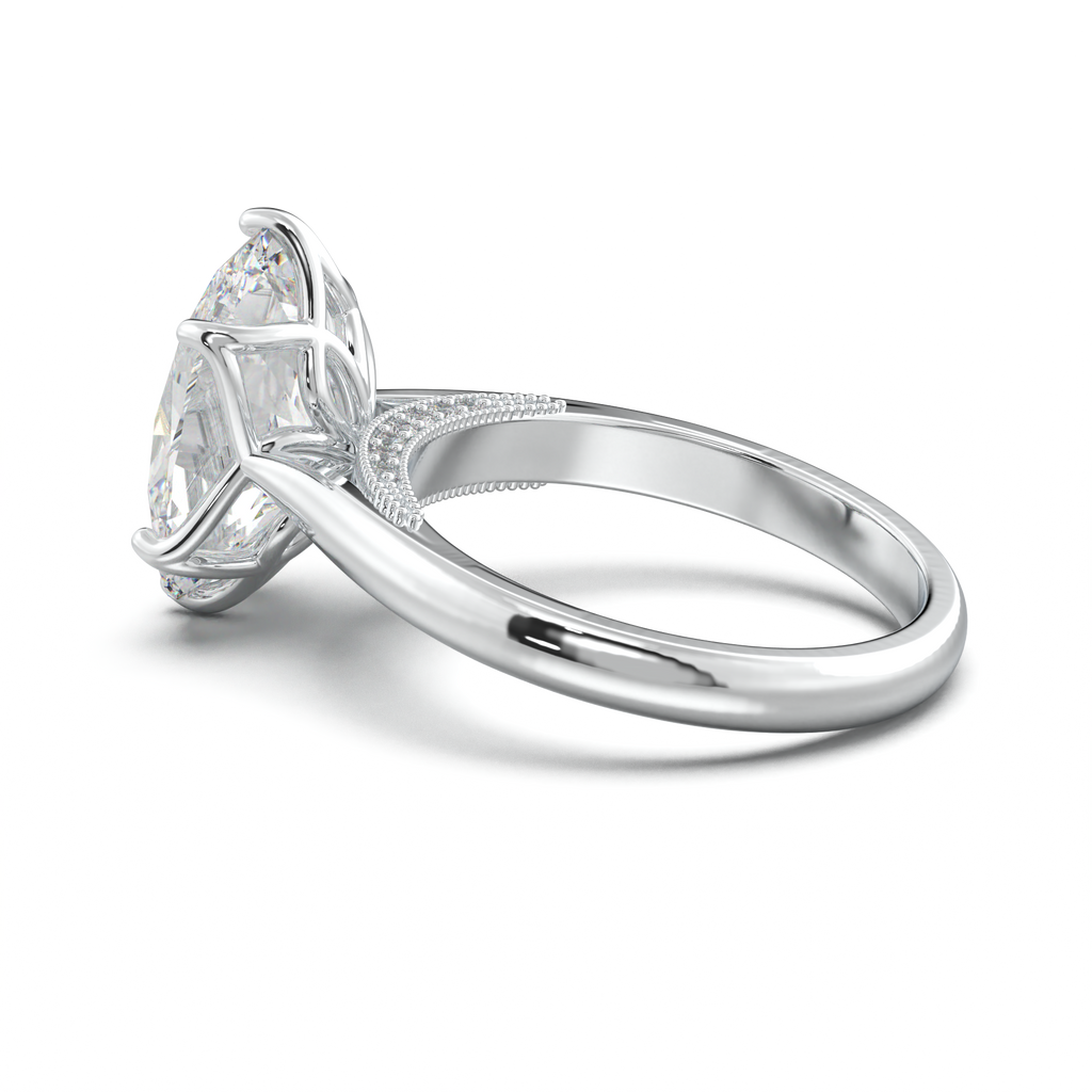 Oval Tulip Setting Hidden bridge Halo Engagement Ring
