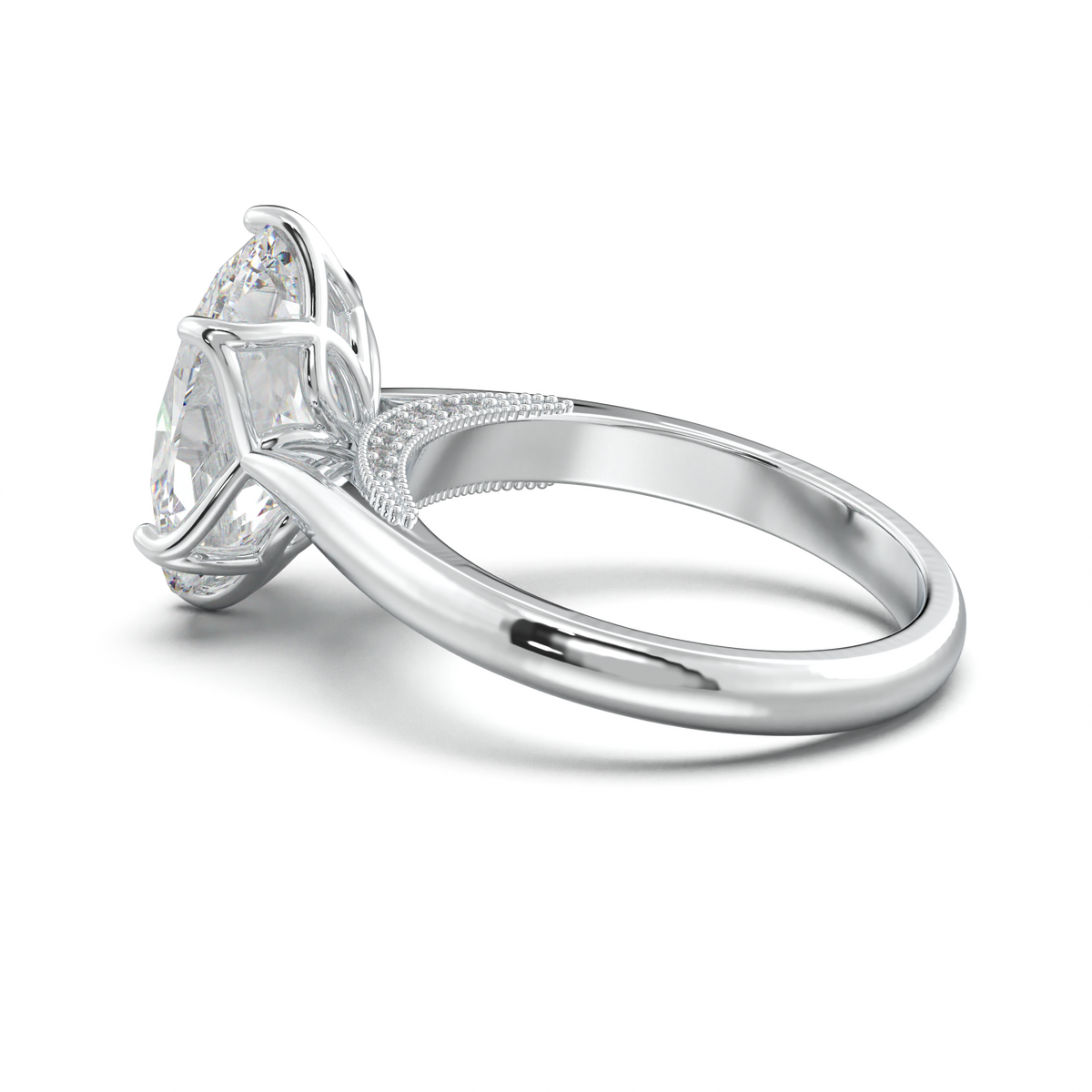 Oval Tulip Setting Hidden bridge Halo Engagement Ring