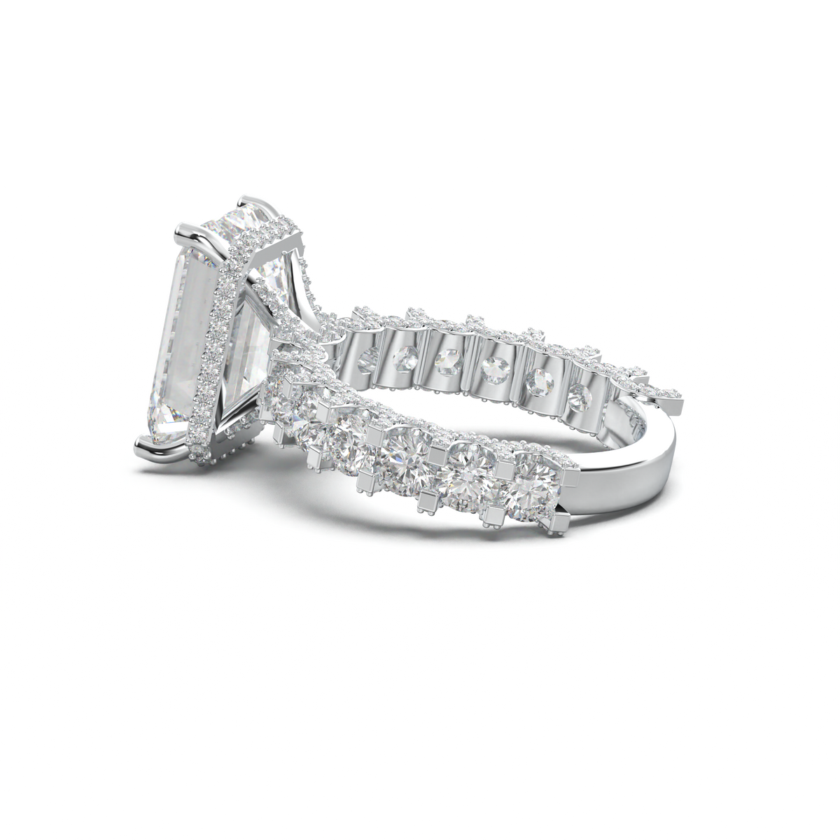 Emerald Diamond Band Engagement Ring