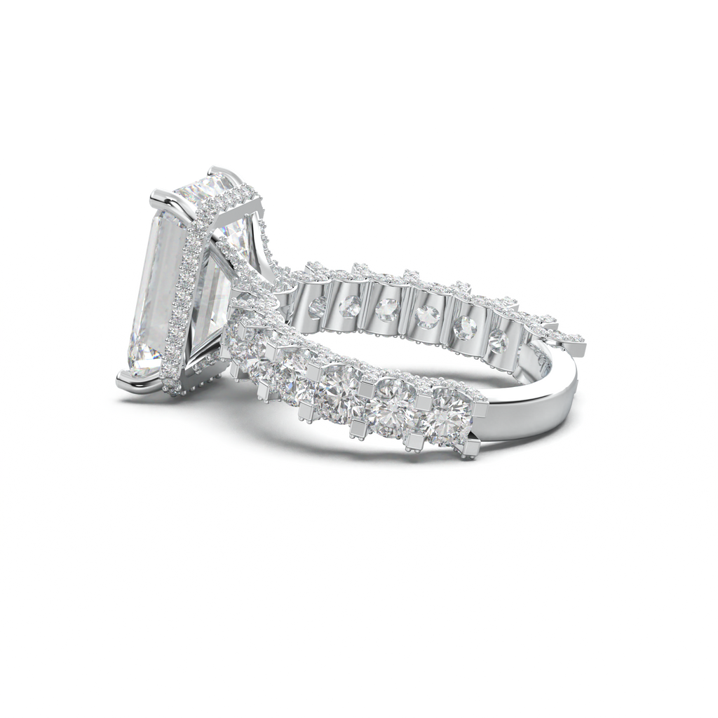 Emerald Diamond Band Engagement Ring