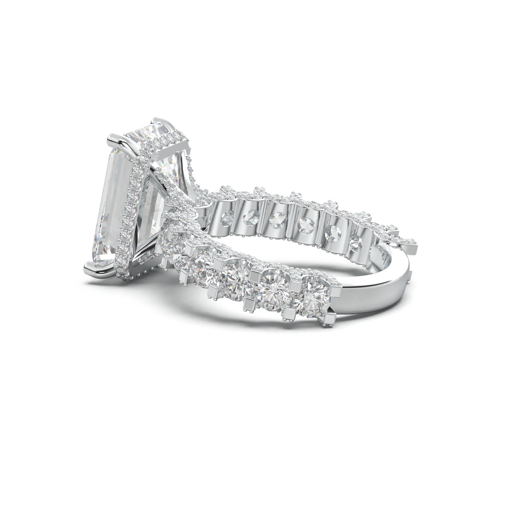 Emerald Diamond Band Engagement Ring