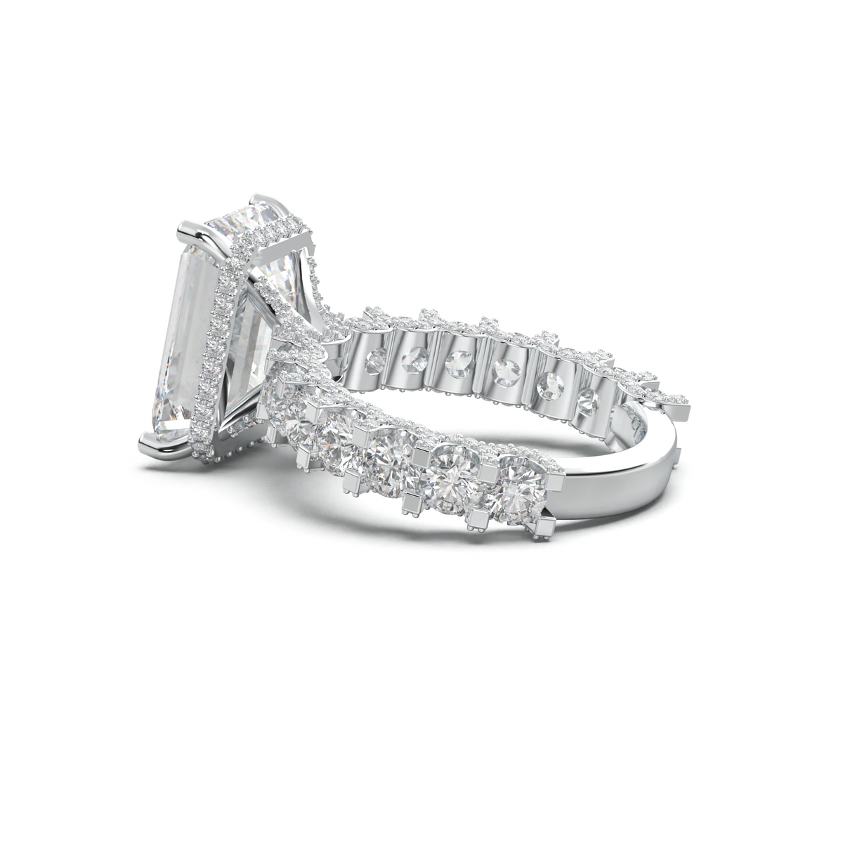 Emerald Diamond Band Engagement Ring