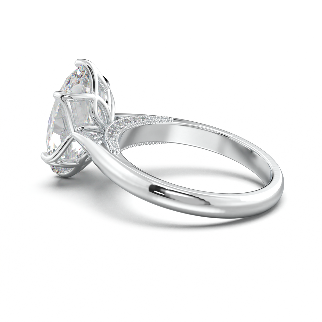 Oval Tulip Setting Hidden bridge Halo Engagement Ring