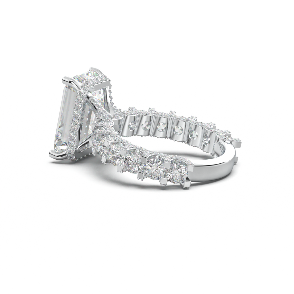 Emerald Diamond Band Engagement Ring