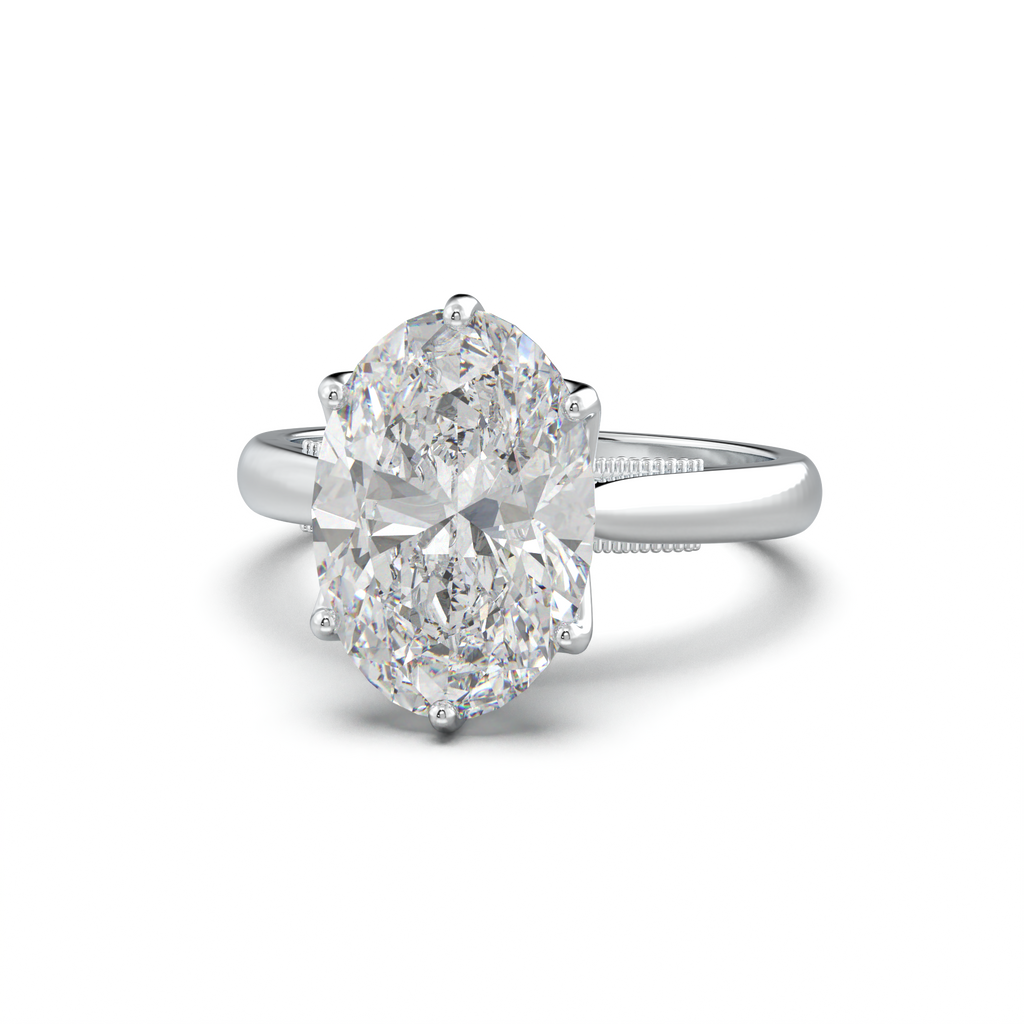 Oval Tulip Setting Hidden bridge Halo Engagement Ring