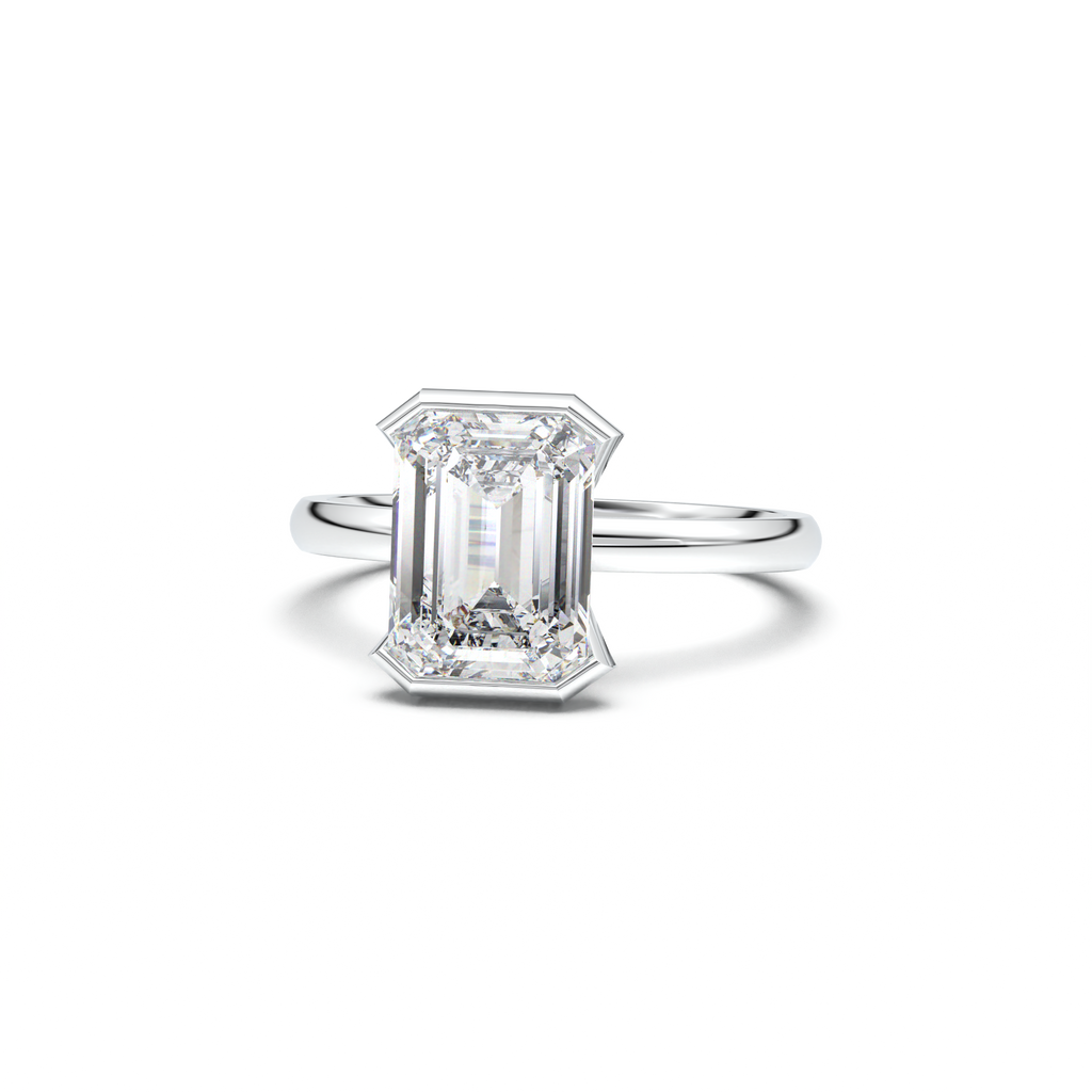 Emerald Cut Half-Bezel Engagement Ring