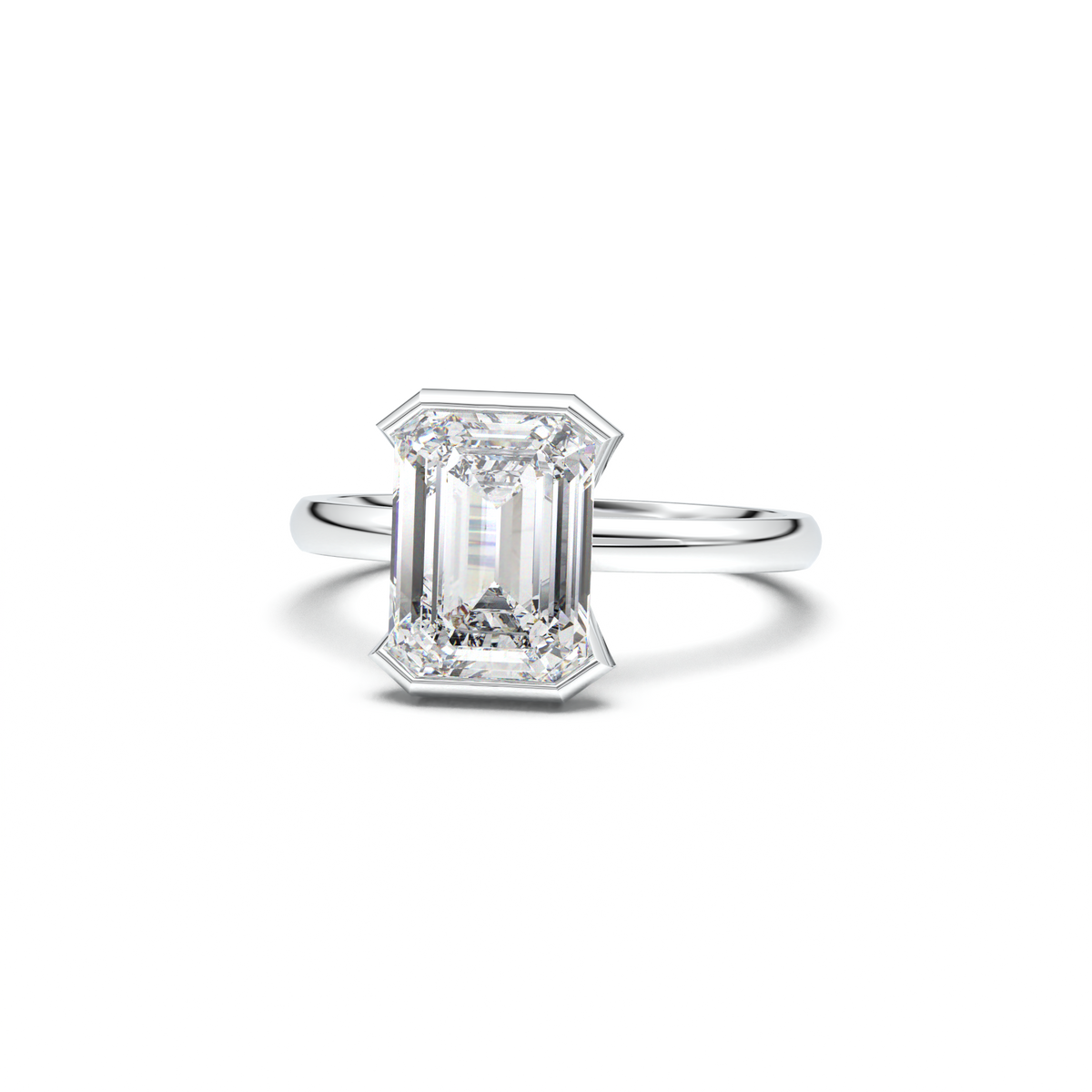 Emerald Cut Half-Bezel Engagement Ring