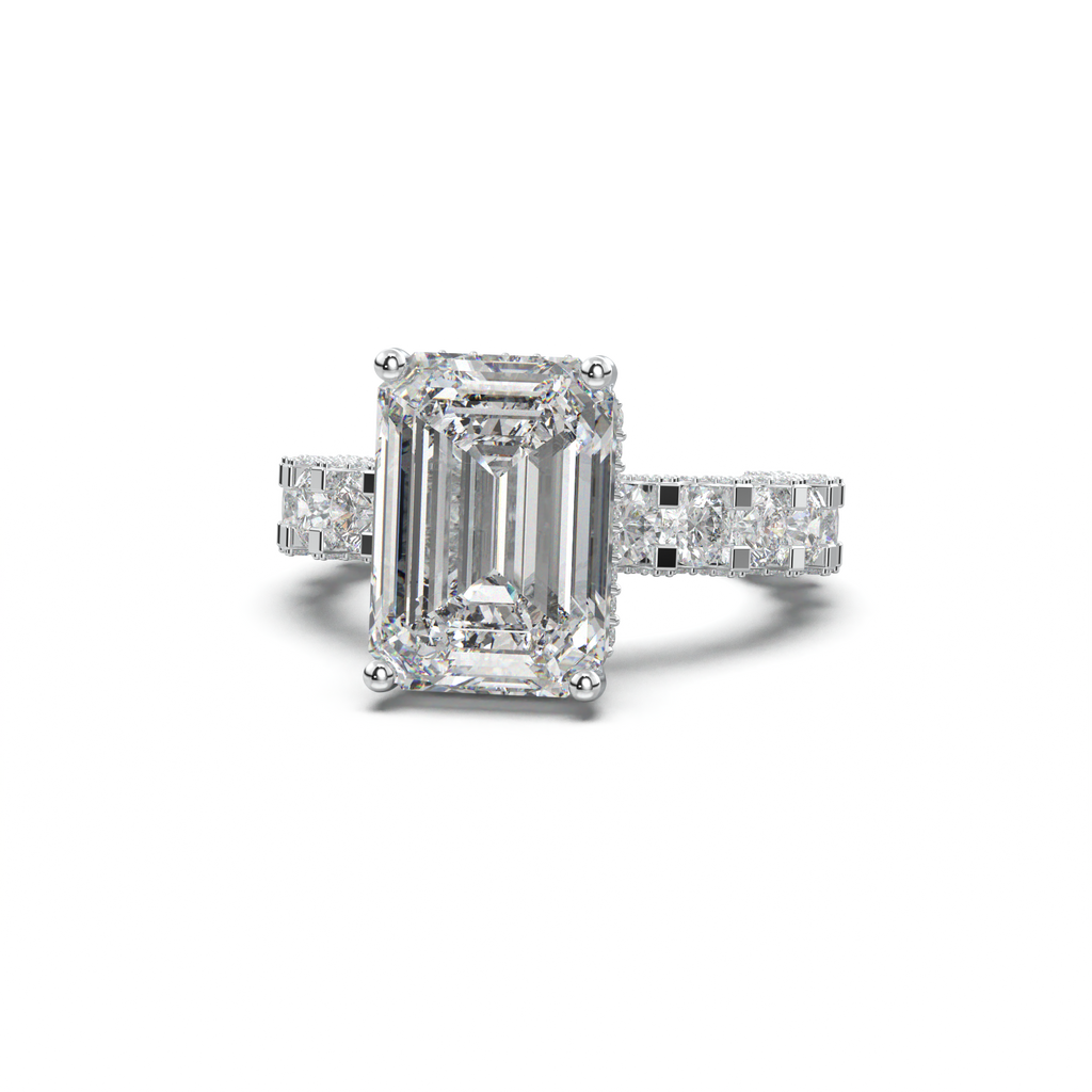 Emerald Diamond Band Engagement Ring