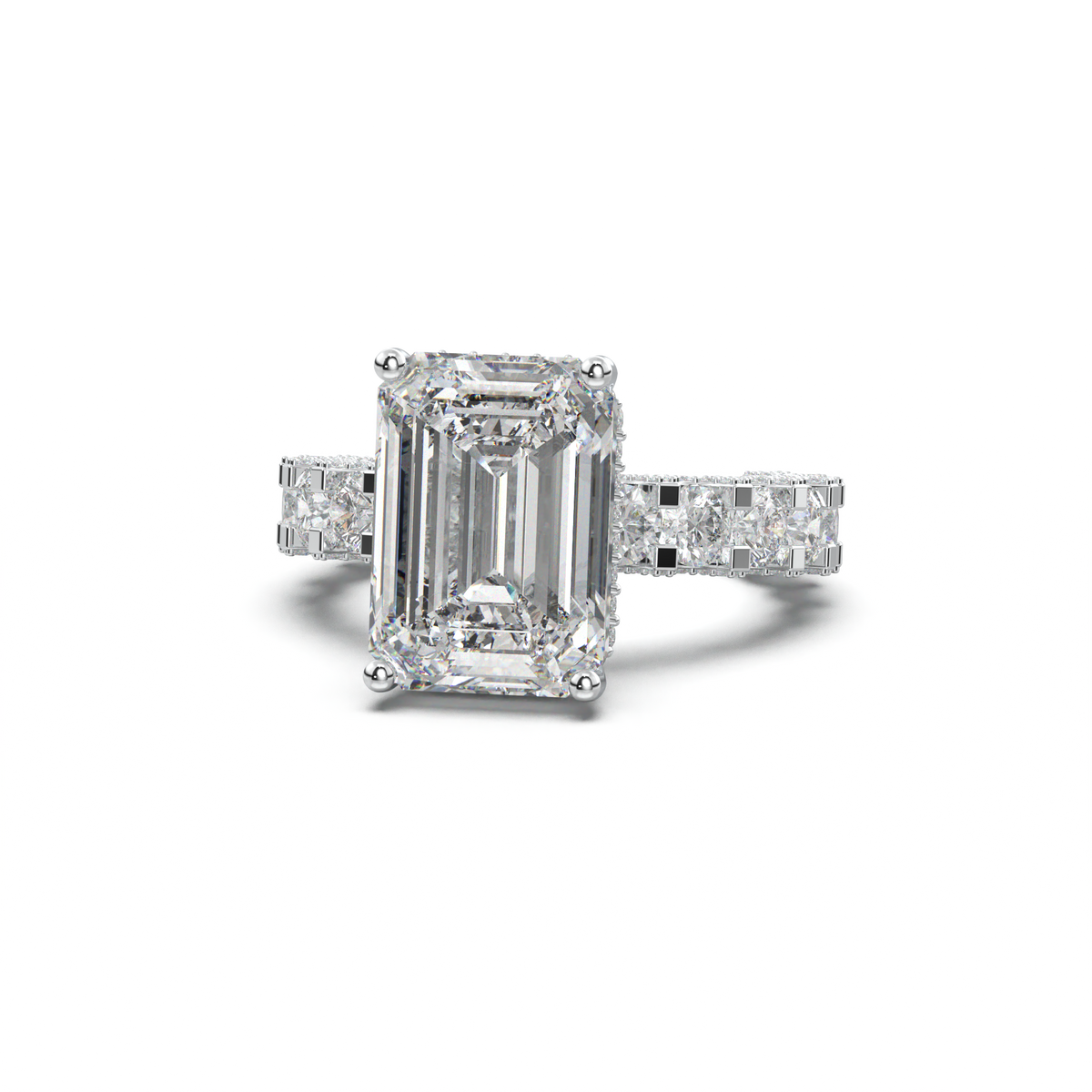 Emerald Diamond Band Engagement Ring